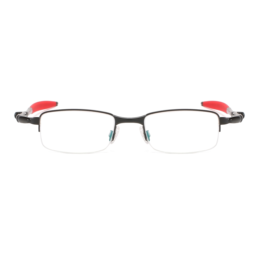 Wholesale High Performance Sports Glasses Frames for Active Men Semi Rimless Rectangular Metal Prescription Eyeglasses with Spring-Coil Temples