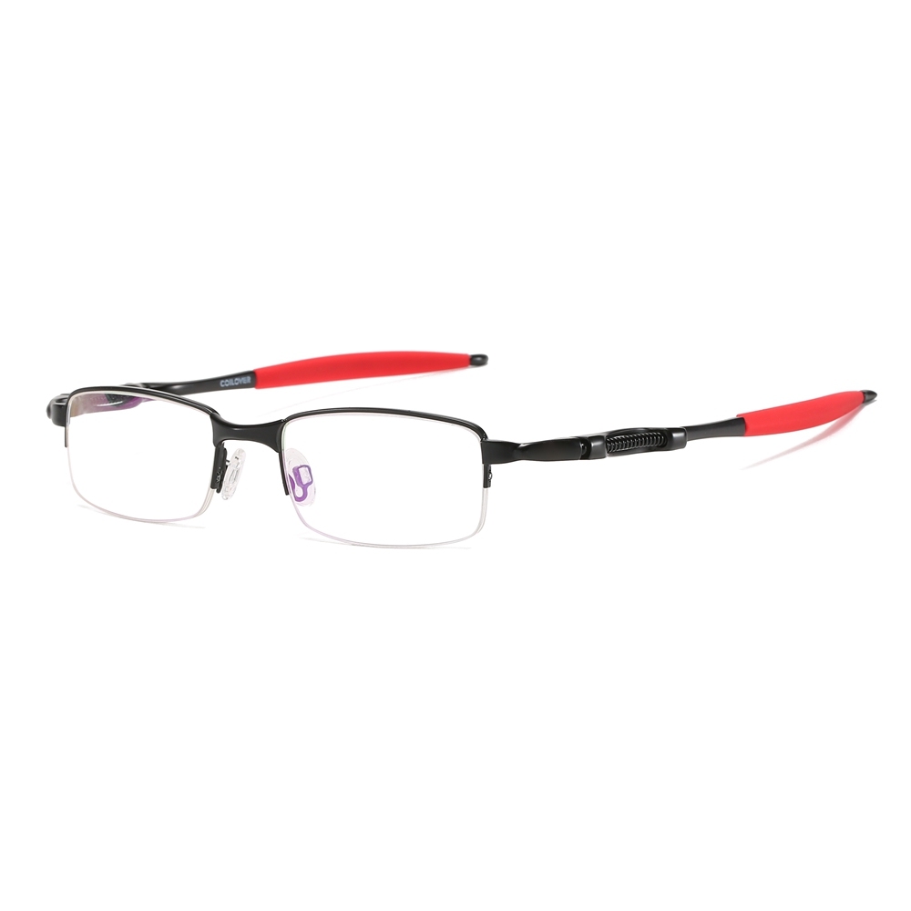 Wholesale High Performance Sports Glasses Frames for Active Men Semi Rimless Rectangular Metal Prescription Eyeglasses with Spring-Coil Temples