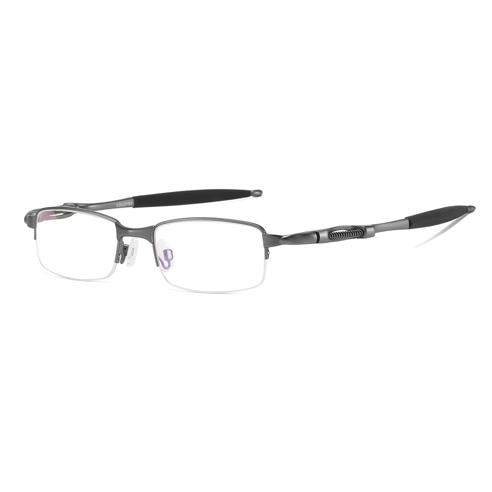 Wholesale High Performance Sports Glasses Frames for Active Men Semi Rimless Rectangular Metal Prescription Eyeglasses with Spring-Coil Temples