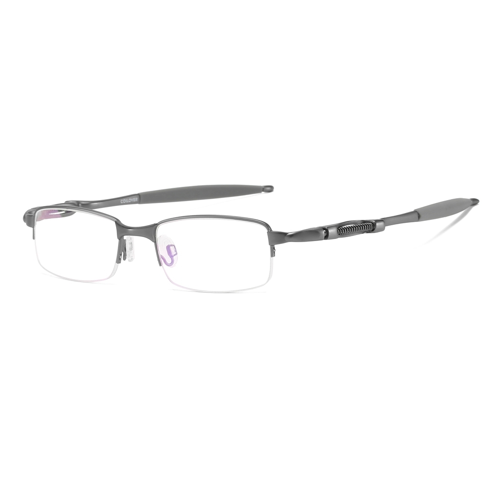 Wholesale High Performance Sports Glasses Frames for Active Men Semi Rimless Rectangular Metal Prescription Eyeglasses with Spring-Coil Temples