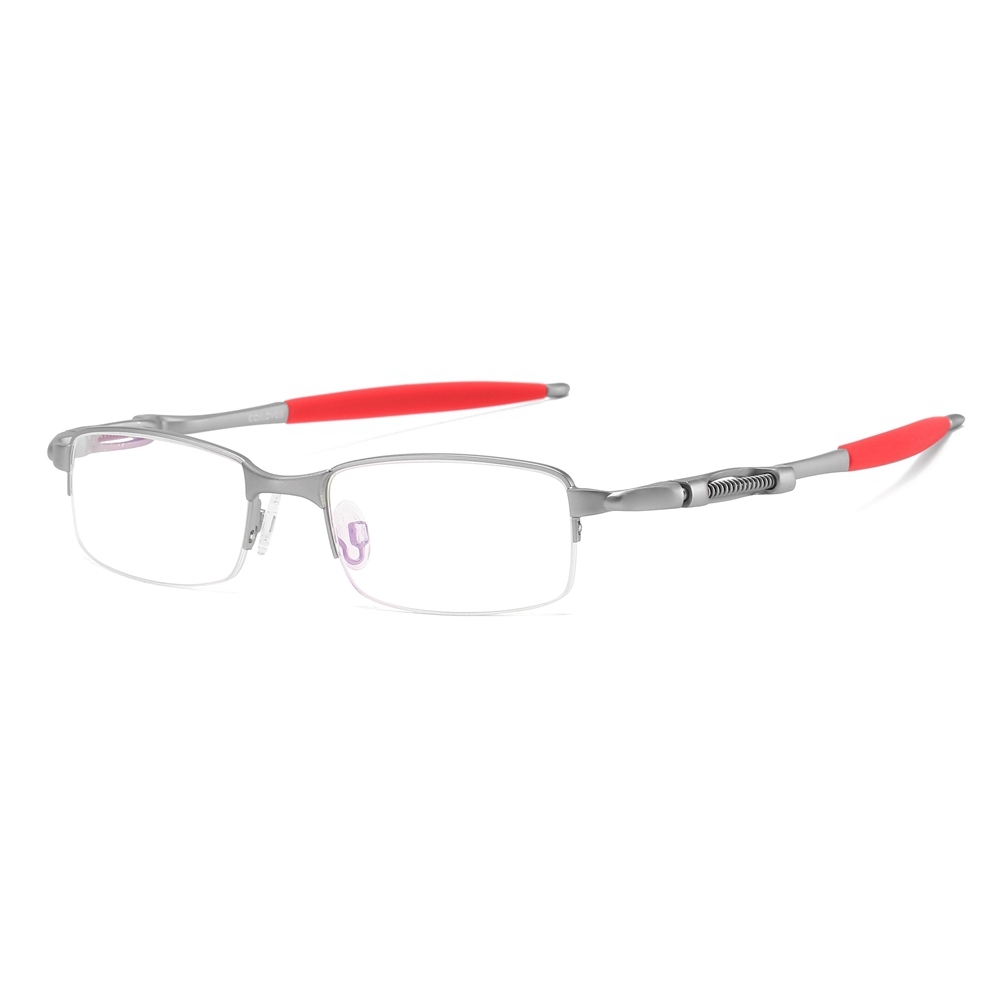 Wholesale High Performance Sports Glasses Frames for Active Men Semi Rimless Rectangular Metal Prescription Eyeglasses with Spring-Coil Temples