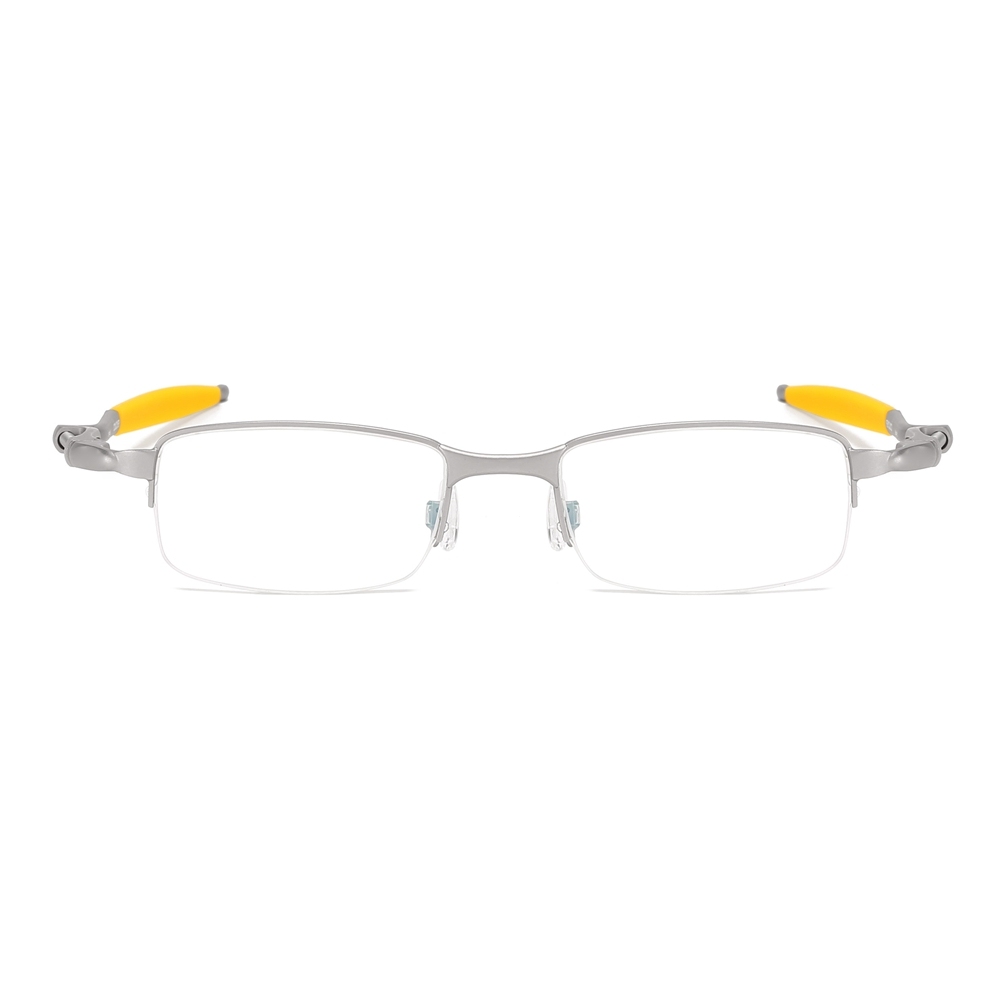 Wholesale High Performance Sports Glasses Frames for Active Men Semi Rimless Rectangular Metal Prescription Eyeglasses with Spring-Coil Temples