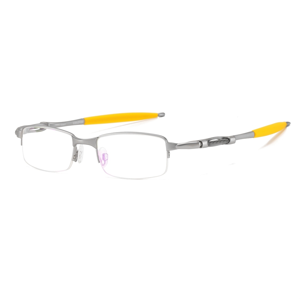 Wholesale High Performance Sports Glasses Frames for Active Men Semi Rimless Rectangular Metal Prescription Eyeglasses with Spring-Coil Temples