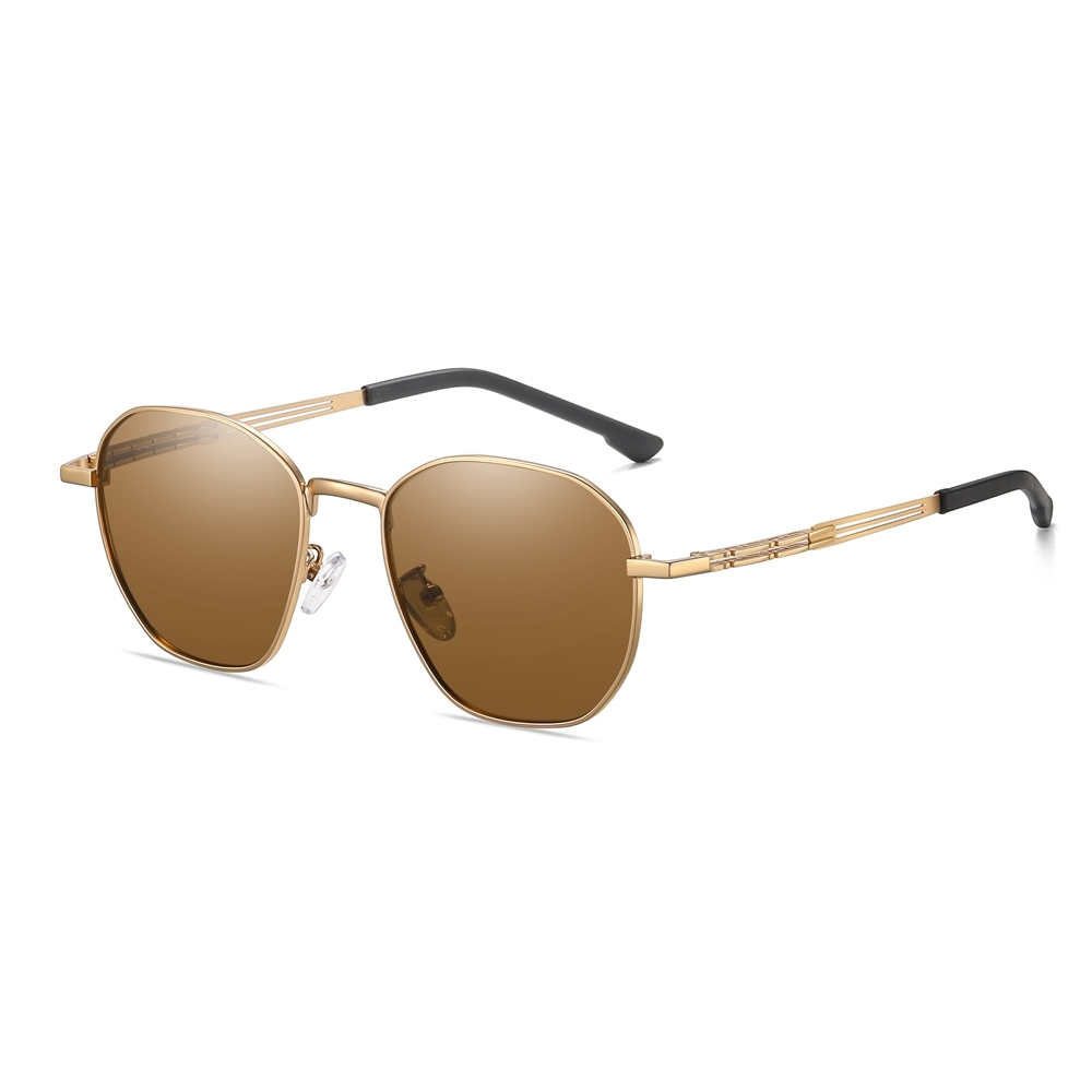 Bulk Wholesale Unisex Irregular Round Metal Sunglasses for Daily Use with Geometric Greca Temples Polarized Fashion Glasses Manufacturer China