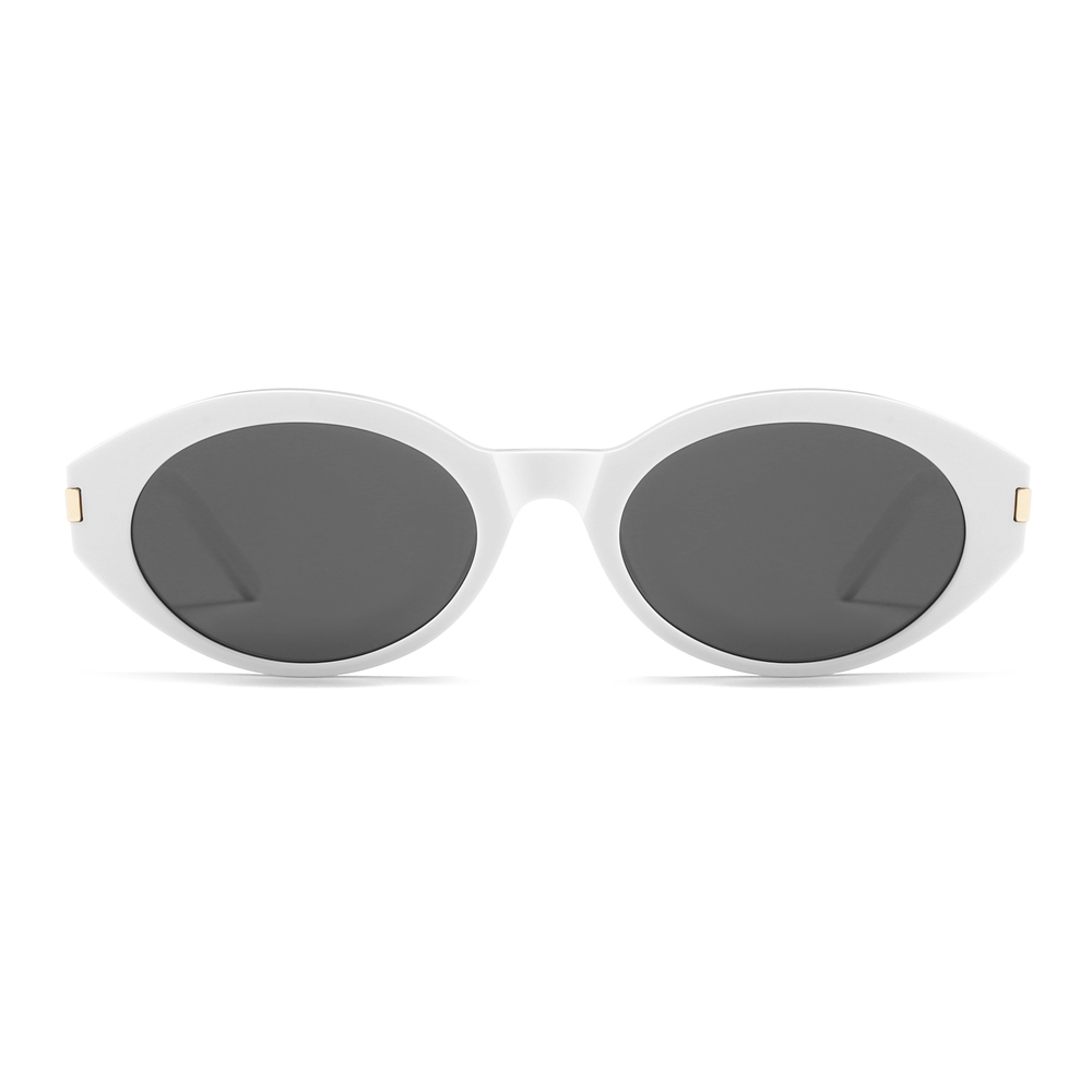 Custom Luxury Designer Shades for Women's Slanted Almond Oval Sunglasses with Metal Accents High Quality White Label Eyewear Manufacturer China