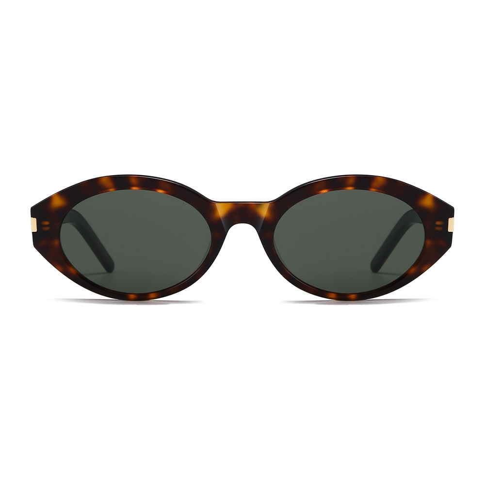 Custom Luxury Designer Shades for Women's Slanted Almond Oval Sunglasses with Metal Accents High Quality White Label Eyewear Manufacturer China