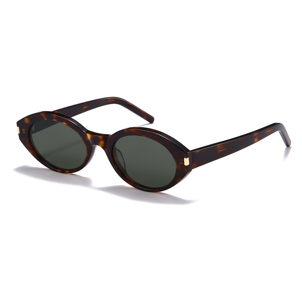 Custom Luxury Designer Shades for Women's Slanted Almond Oval Sunglasses with Metal Accents High Quality White Label Eyewear Manufacturer China