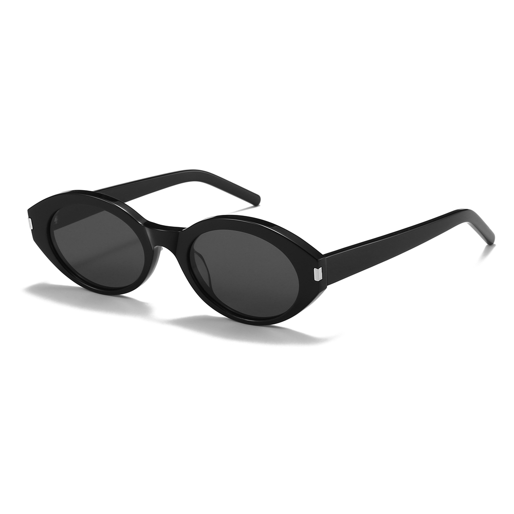 Custom Luxury Designer Shades for Women's Slanted Almond Oval Sunglasses with Metal Accents High Quality White Label Eyewear Manufacturer China