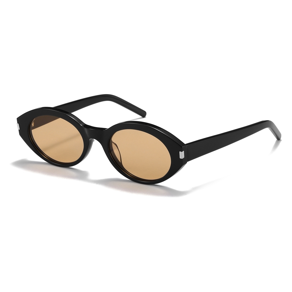 Custom Luxury Designer Shades for Women's Slanted Almond Oval Sunglasses with Metal Accents High Quality White Label Eyewear Manufacturer China