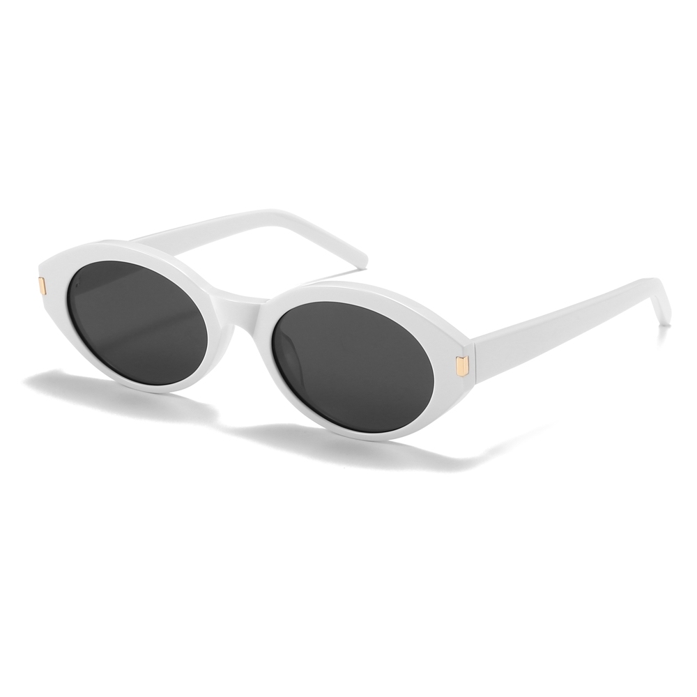 Custom Luxury Designer Shades for Women's Slanted Almond Oval Sunglasses with Metal Accents High Quality White Label Eyewear Manufacturer China