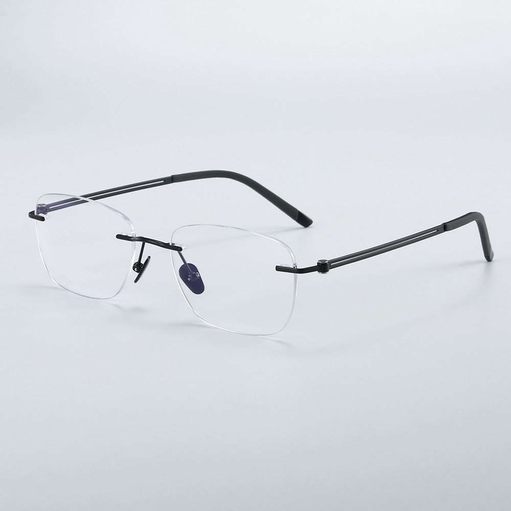 Wholesale Lightweight Rimless Rectangle Prescription Glasses for Business Men Three-Piece Optical Frame Pure Titanium Eyeglasses Supplier China
