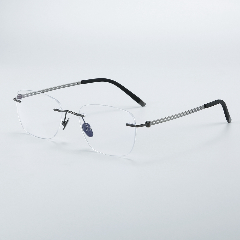 Wholesale Lightweight Rimless Rectangle Prescription Glasses for Business Men Three-Piece Optical Frame Pure Titanium Eyeglasses Supplier China