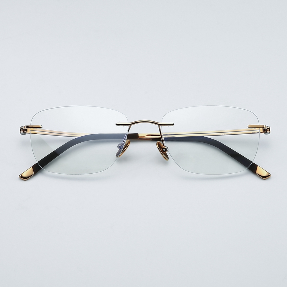 Wholesale Lightweight Rimless Rectangle Prescription Glasses for Business Men Three-Piece Optical Frame Pure Titanium Eyeglasses Supplier China