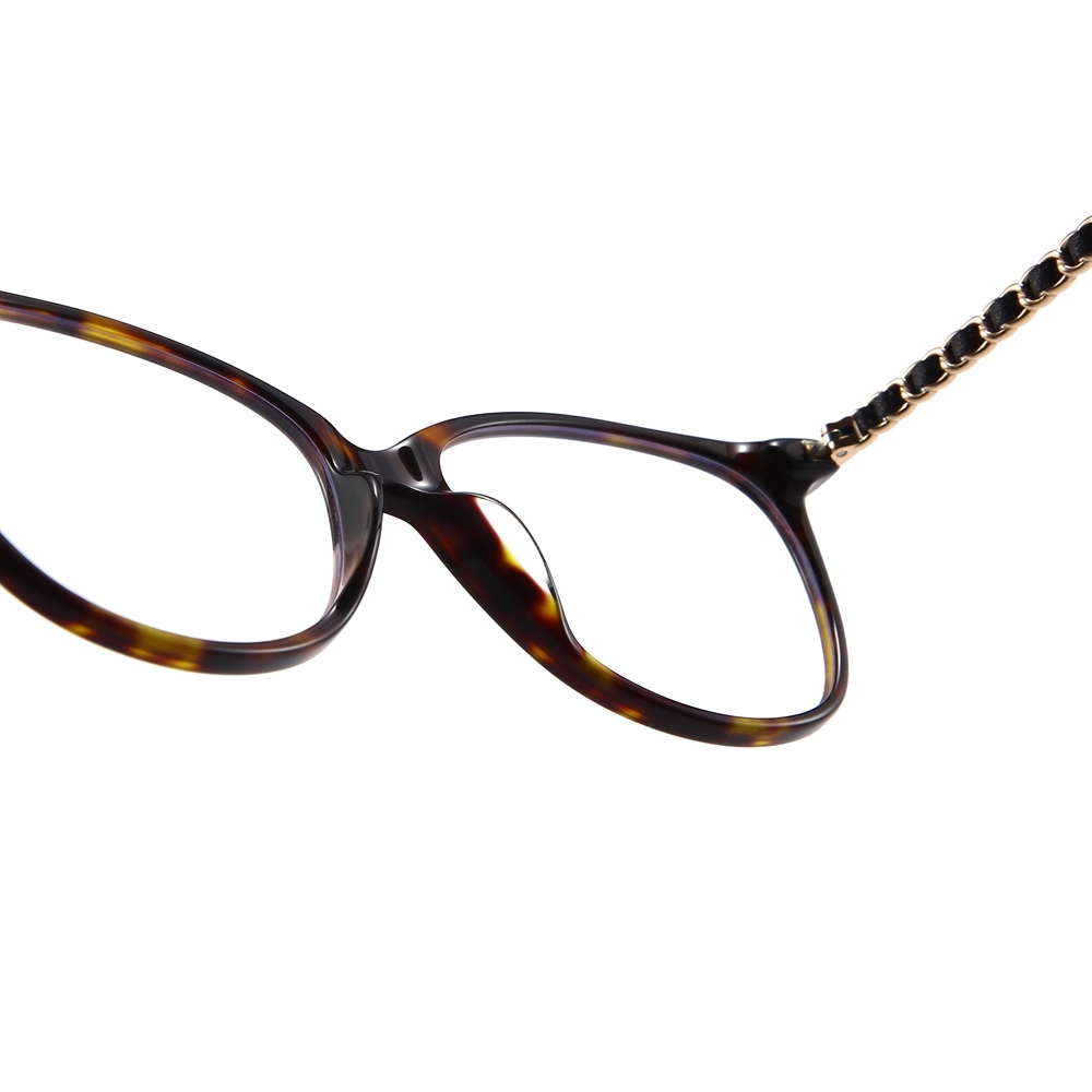 Wholesale Soft Cat-Eye Optical Frame with Interwoven Chain Temples for Women's Elegant Prescription Eyeglasses Premium Acetate Glasses Factory
