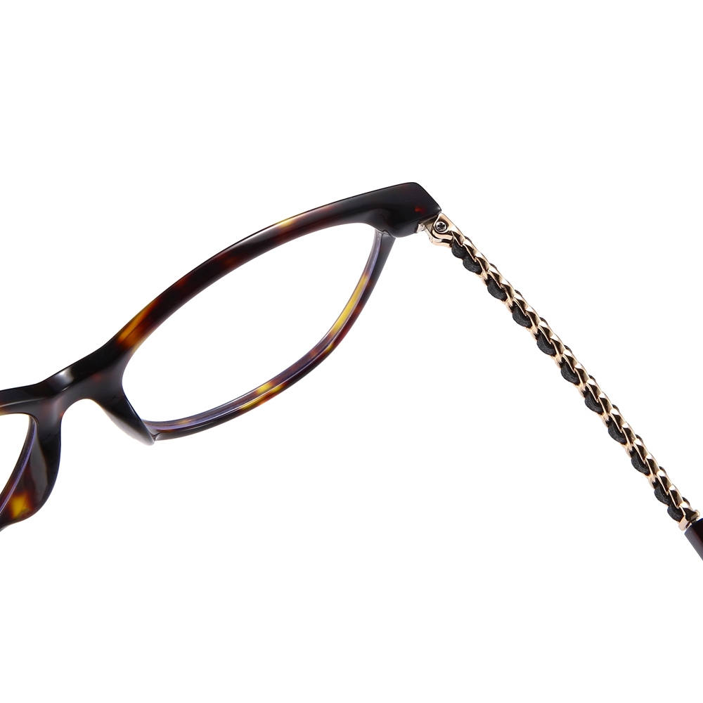 Wholesale Soft Cat-Eye Optical Frame with Interwoven Chain Temples for Women's Elegant Prescription Eyeglasses Premium Acetate Glasses Factory
