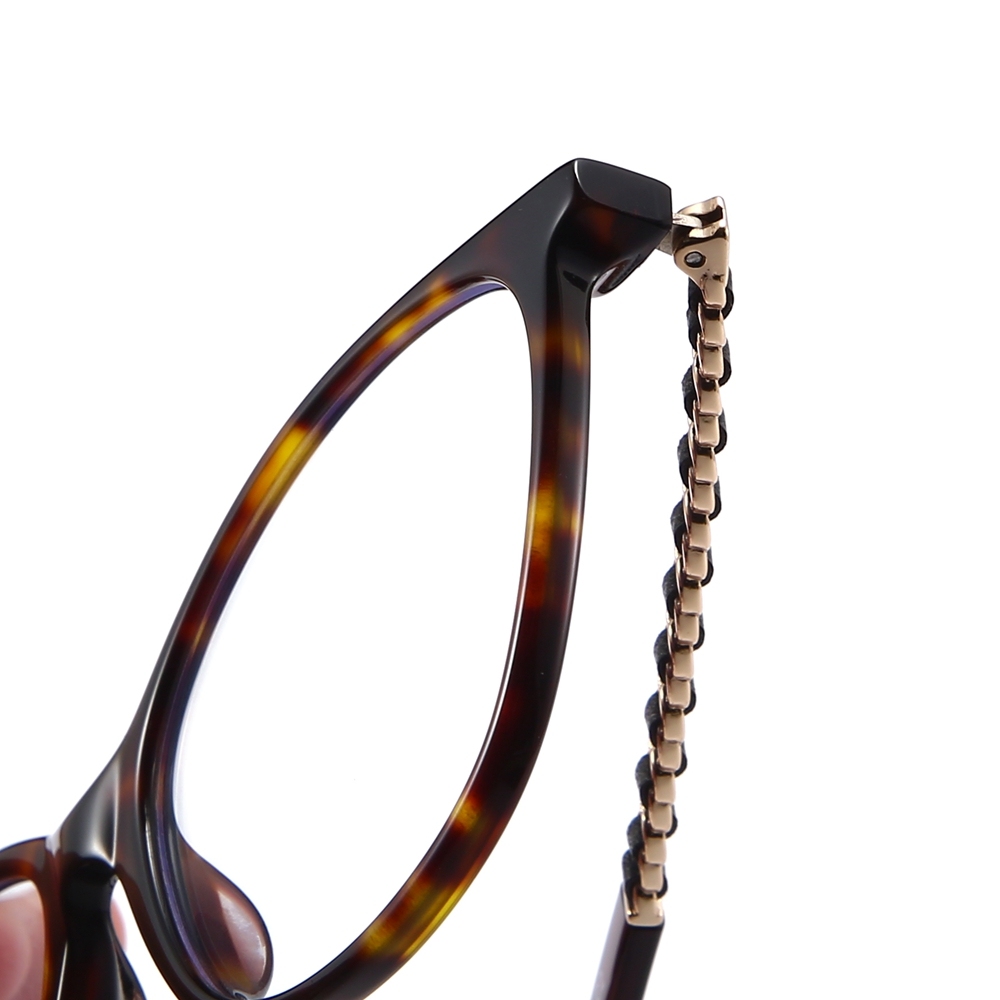 Wholesale Soft Cat-Eye Optical Frame with Interwoven Chain Temples for Women's Elegant Prescription Eyeglasses Premium Acetate Glasses Factory