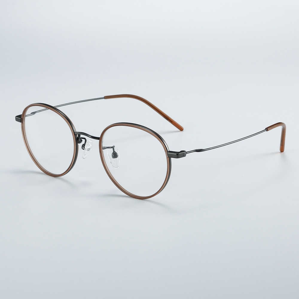 Wholesale Ultra Light Retro Round Optical Frames with Inner Rim Inserts Windsor Style Spectacles for Women Pure Titanium Prescription Glasses China