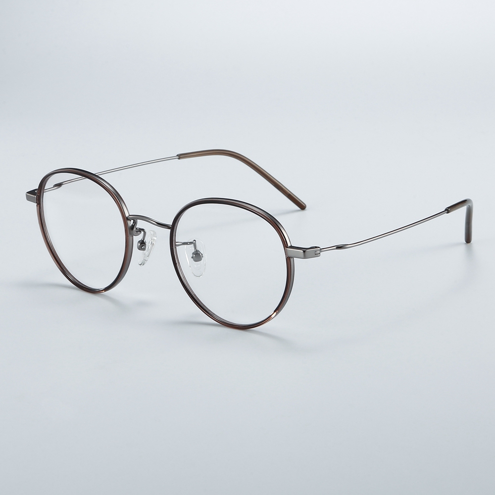 Wholesale Ultra Light Retro Round Optical Frames with Inner Rim Inserts Windsor Style Spectacles for Women Pure Titanium Prescription Glasses China