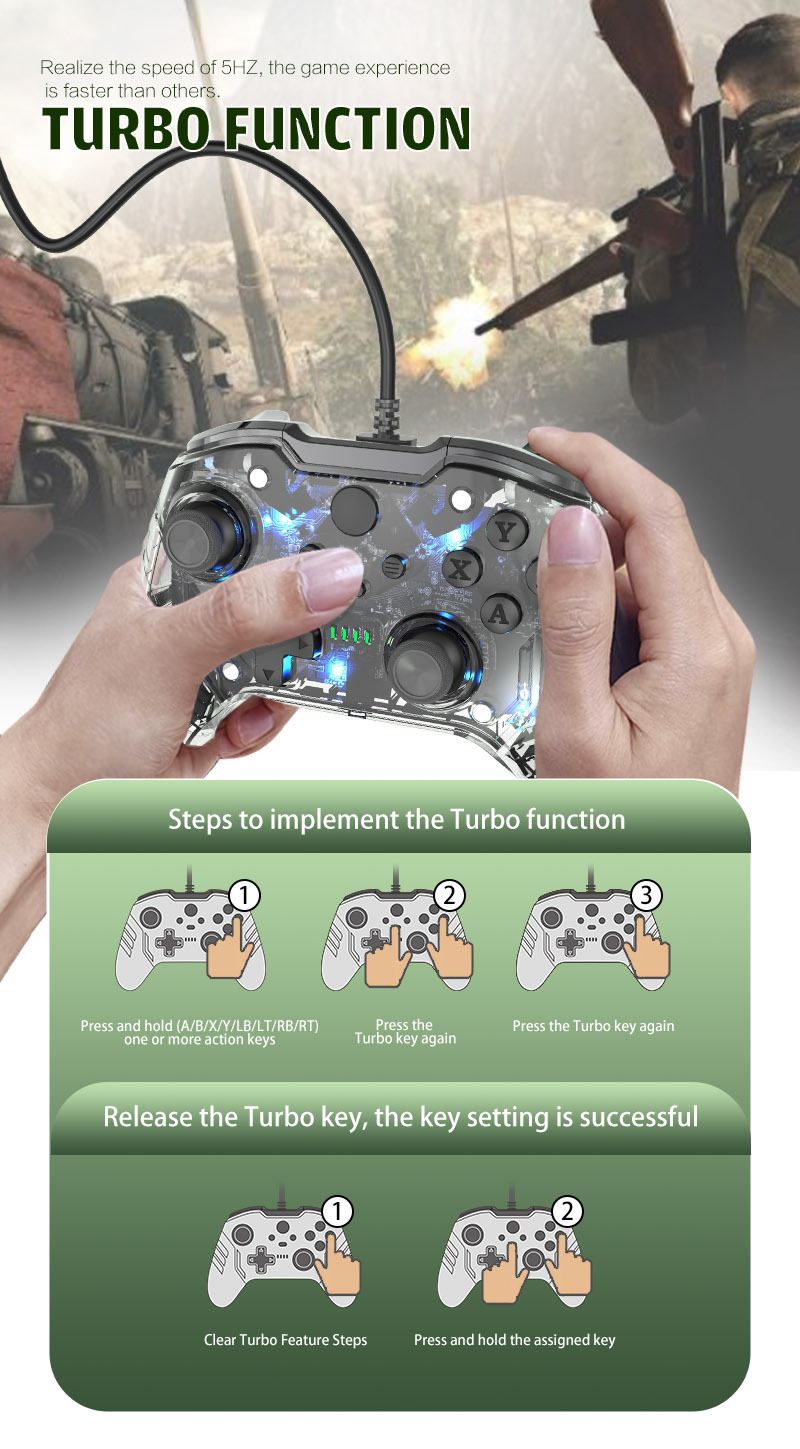 USB Wired Game Controller For Xbox One /Xbox One Slim /Xbox Series Slim / Xbox Series X and PC Gamepad Joystick with Built-in Dual Vibration
