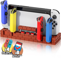 4 Slot Game Controller Charging Station with 8 Game Cards Storage for Nintendo Switch/Switch Oled /Swith Original Dock /Joy Con Charger Holder Stand