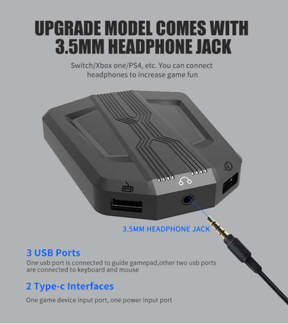 With Audio Keyboard and Mouse Adapter For Switch/Xbox One/PS4/PS3