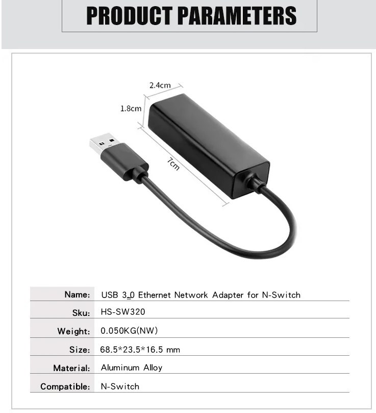 USB3.0 Ethernet Adapter 1000Mbps Network Card For Switch/ WII/WII U