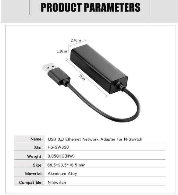 USB3.0 Ethernet Adapter 1000Mbps Network Card For Switch/ WII/WII U