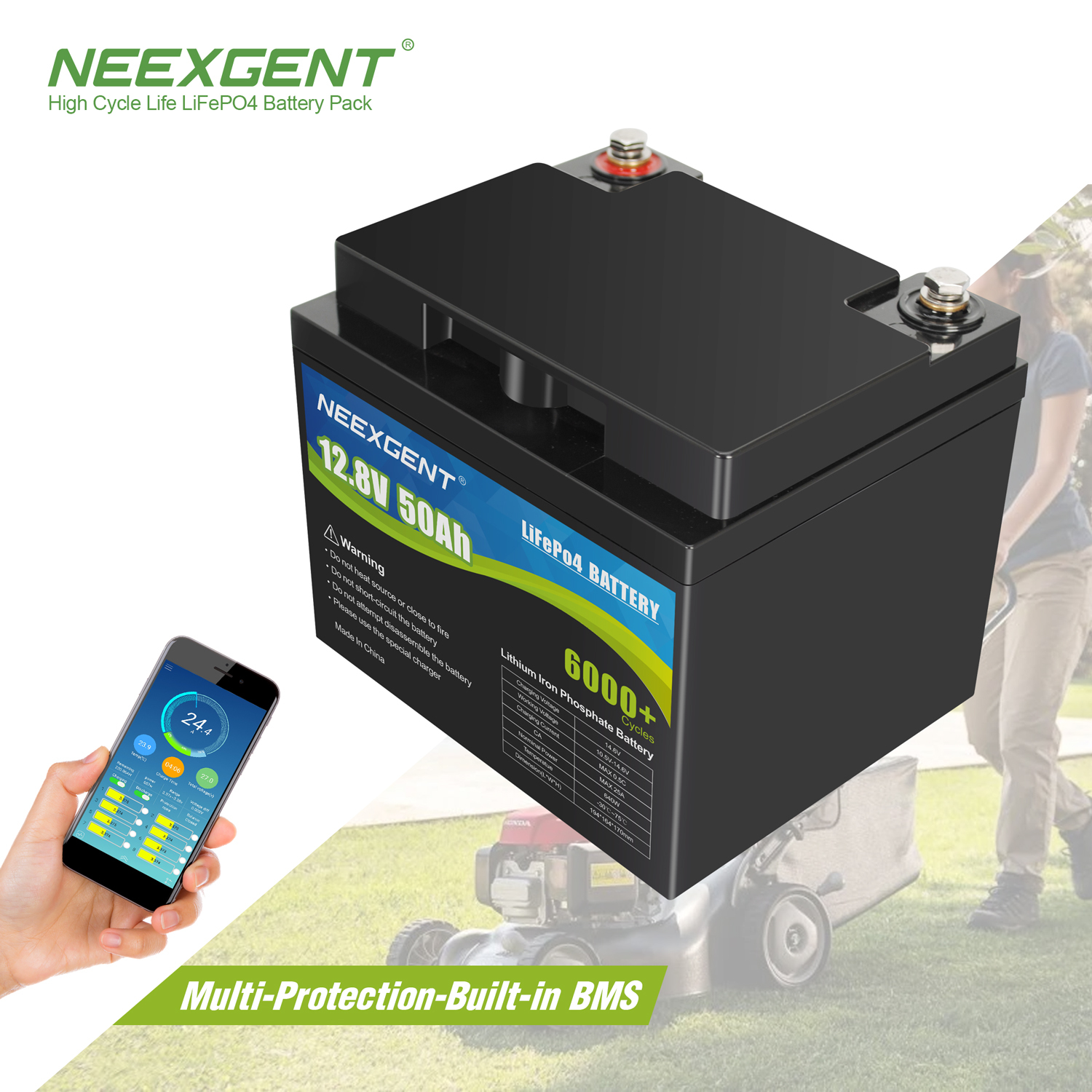12v 50ah Rechargeable Lifepi4 Battery Pack with Smart Bluetooth