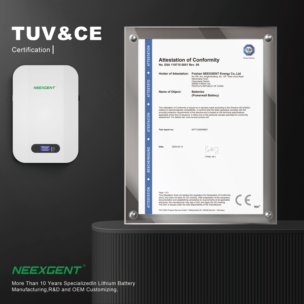 Neexgentsolar 51.2v 100ah 200ah Slim Wall-mounted Lifepo4 Battery with Smart APP Control