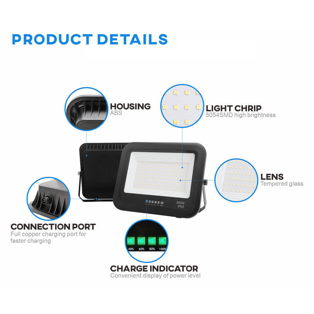 HB Model 50W 100W 200W 300W 400W 500W High Lumens IP65 Outdoor Solar Flood light