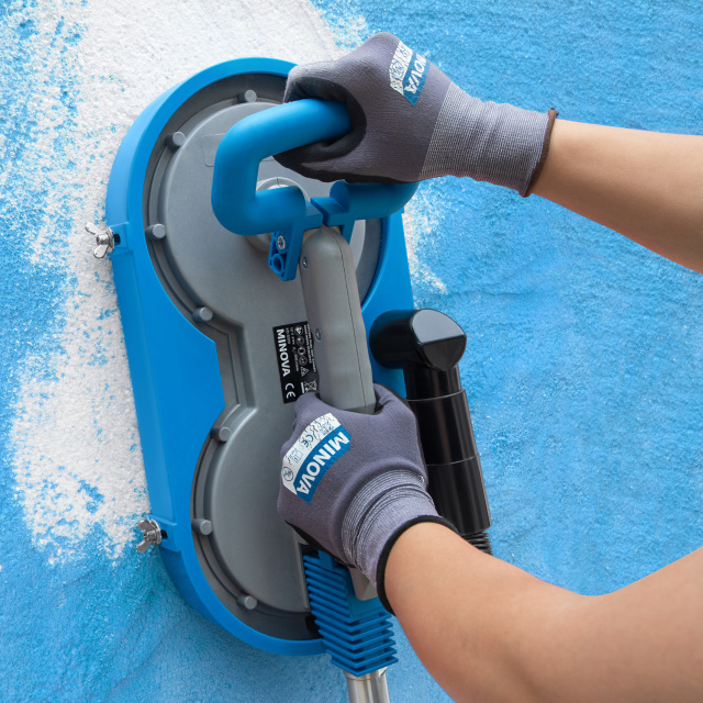 MINOVA dual disc sander for rasping eifs eps foam wall