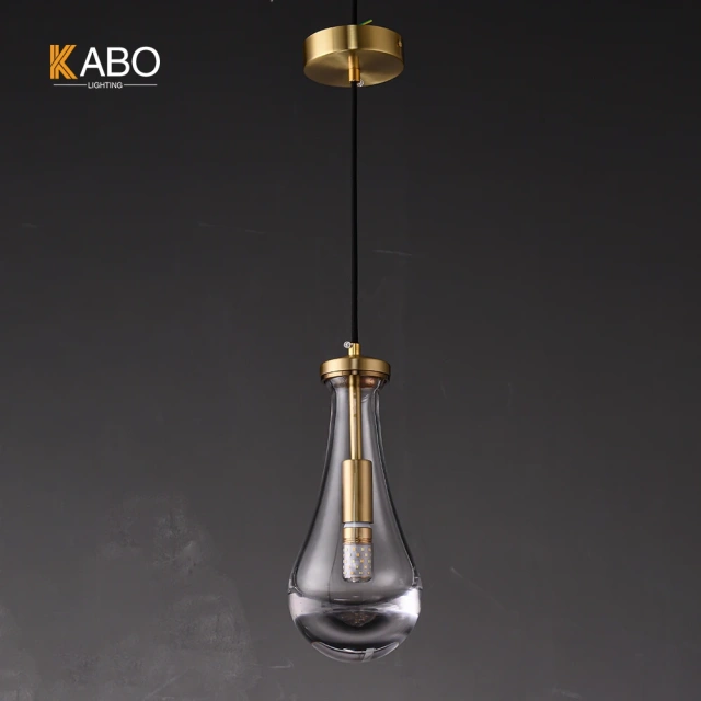 Water drop bedside led chandelier single hanging pendant light modern glass crystal 1 Light kitchen Lamp for bar desk restaurant