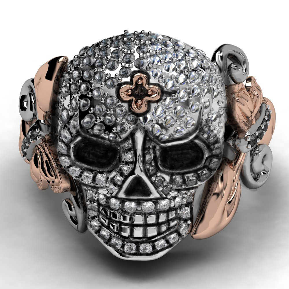 EVBEA Rose Never Die Crystal Skull Ring Famous Designer For Women/Lady for Party or Gift 2017 Newest Design Punk Style Ring
