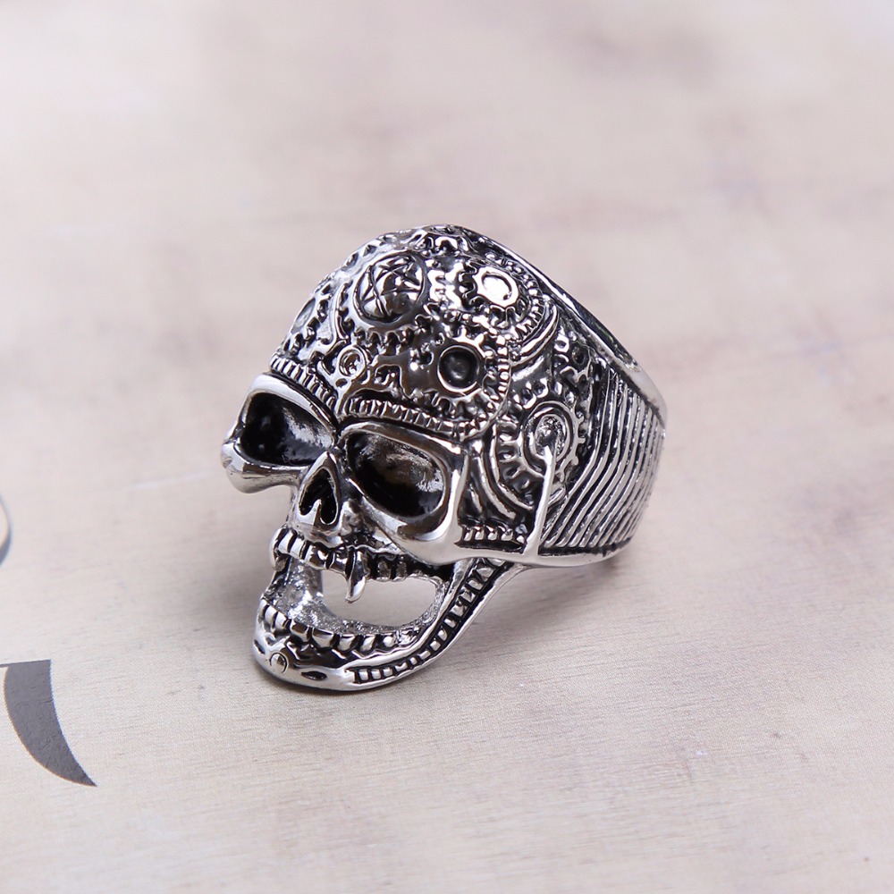 Black Friday Stretch Rock Roll Tattoo Punk Skull Adjustable Silver Couple Rings Men's Party Jewelry Accessories EVBEA R264