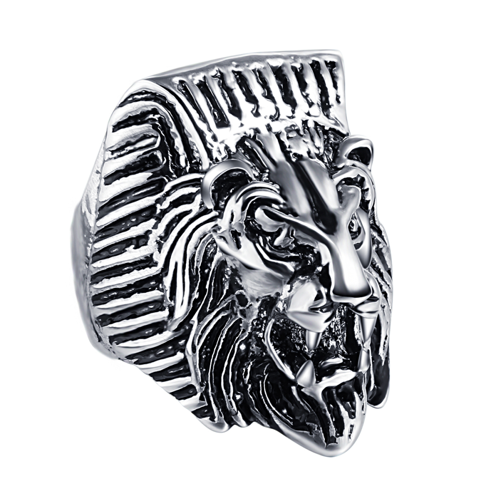 Hip Hop Rock Silver Punk Skull Big Adjustable Lion Bikers Motorcycle Rings Men's & Boys' Jewelry with  Stones