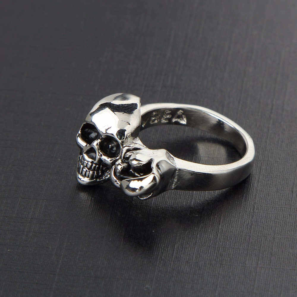 Graduation Pinky Hip Hop Rock Silver Punk Skull Big Adjustable Bikers Motorcycle Rings Men's& Boys' Jewelry