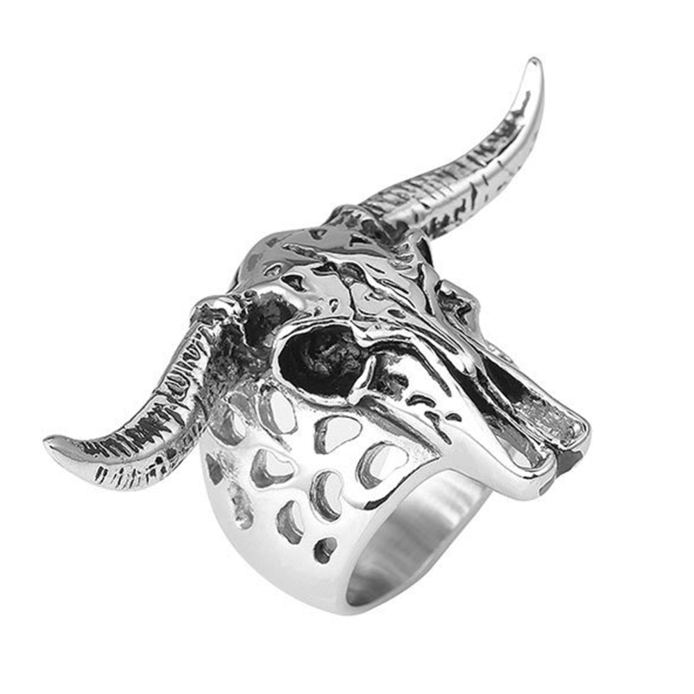 Gothic Punk Skull Adjustable Big Silver Biker Rotating Unicorn Chamois Party Rings Men's Jewelry