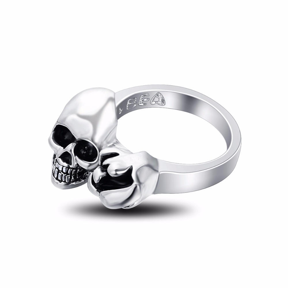 Graduation Pinky Hip Hop Rock Silver Punk Skull Big Adjustable Bikers Motorcycle Rings Men's& Boys' Jewelry