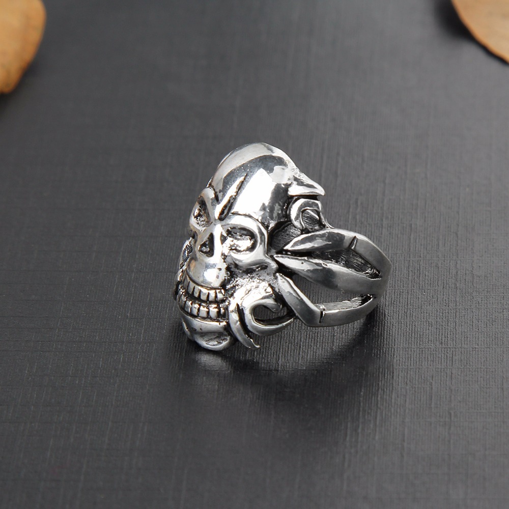 Racing Stretch Silver Gothic Punk Skull  Big Adjustable Rotating Bikers Bible Rings Men's Jewelry