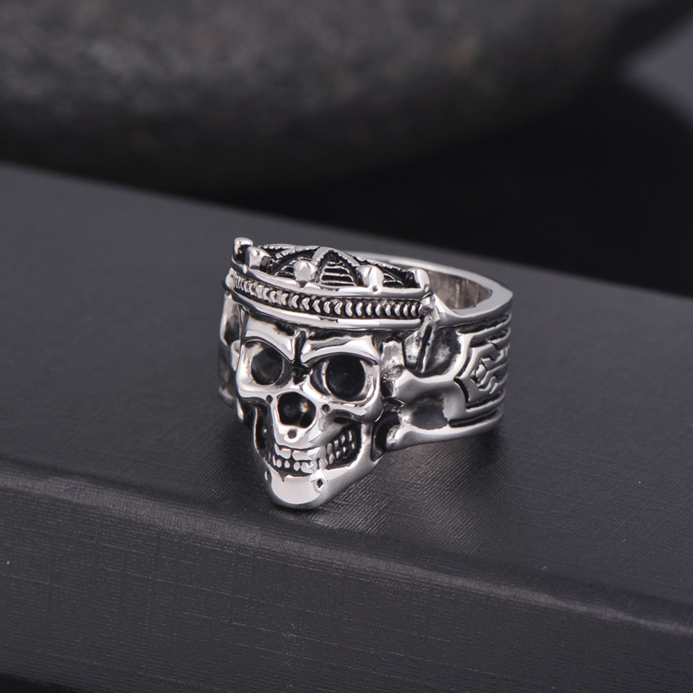 Tattoo Boho Rock Roll kpop Silver Gothic Punk Crown King Skull Big Rotating Bikers Bible Rings Men's & Boys' Jewelry