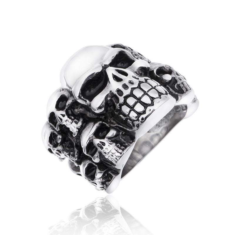 EVBEA Mens Skull Rings Hot Mens Boy Skull Head Ring 316L Stainless Steel Punk Style Ring Lastest Design