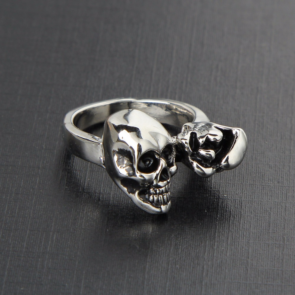Graduation Pinky Hip Hop Rock Silver Punk Skull Big Adjustable Bikers Motorcycle Rings Men's& Boys' Jewelry
