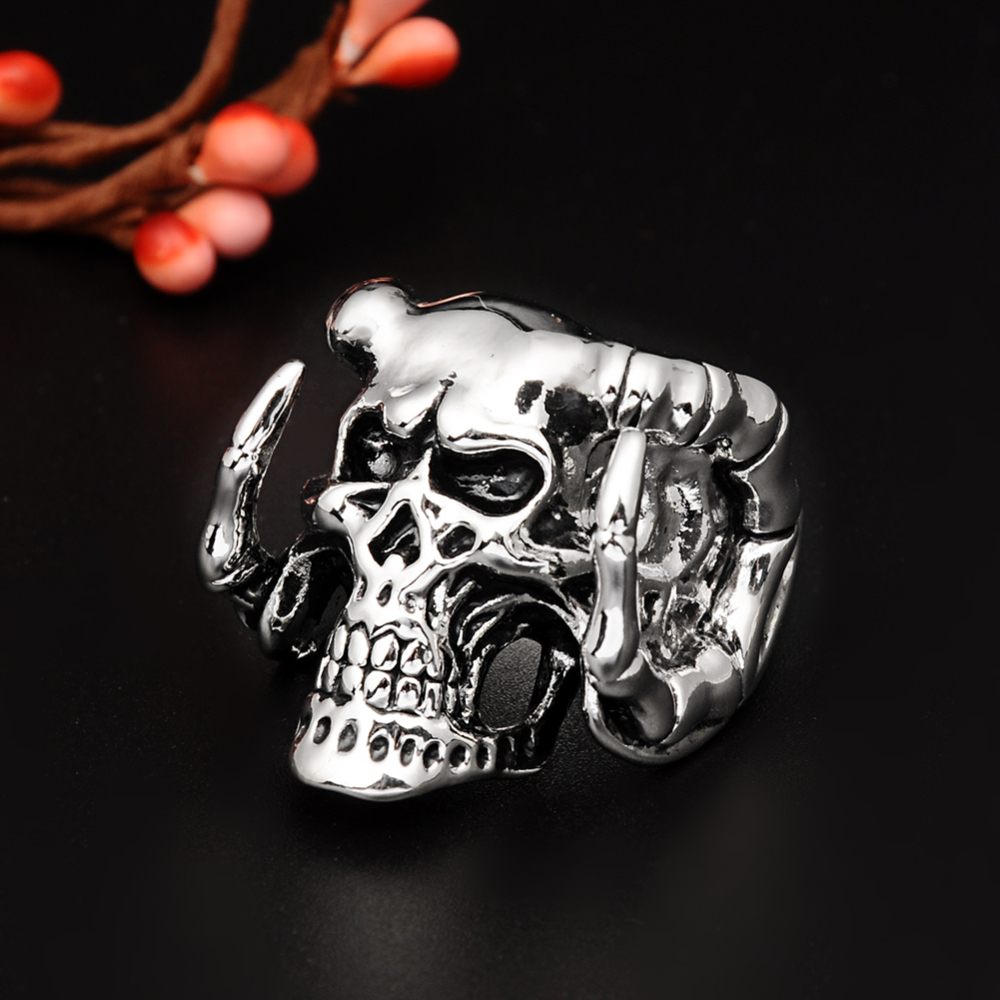 Racing Gothic Men's Biker Angry Evil Skull Skeleton Silver Adjustable Rings  Men Jewelry