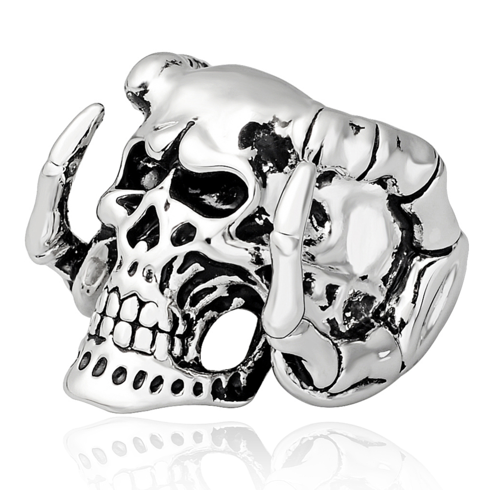 Racing Gothic Men's Biker Angry Evil Skull Skeleton Silver Adjustable Rings  Men Jewelry
