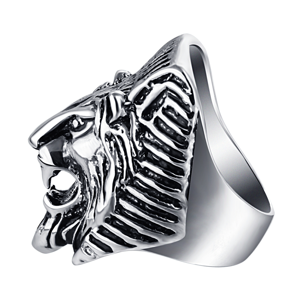 Hip Hop Rock Silver Punk Skull Big Adjustable Lion Bikers Motorcycle Rings Men's & Boys' Jewelry with  Stones