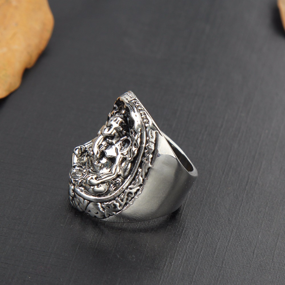Graduation Titanium  Alloy Boho Silver Gothic Punk Solider Skull Big Adjustable Rotating Bikers Bible Rings Men's Jewelry