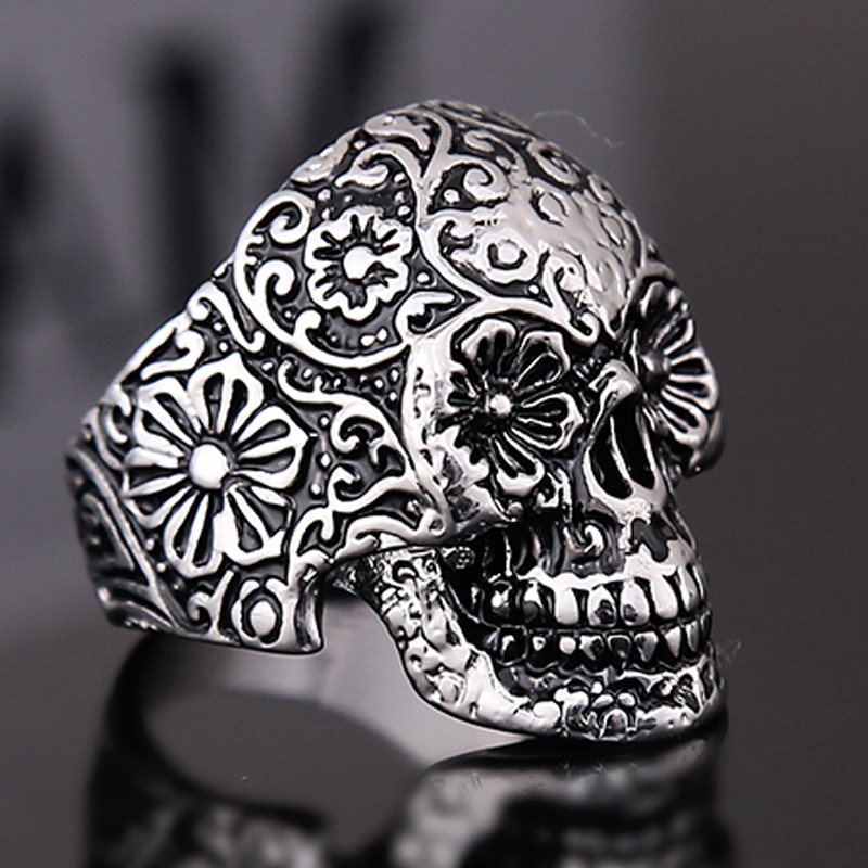 EVBEA Size 8~11 Mens Boys Silver Finger Rings Adjustable Punk Rock Roll Rings Polishing Hot Selling Skull Ring