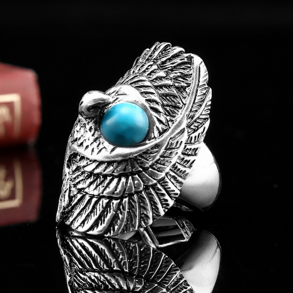 Hip Hop Rock Silver Large Adjustable Size  Eagle Bird with TurquoiseBiker Couple Rings Wholesale Party Jewelry Accessories