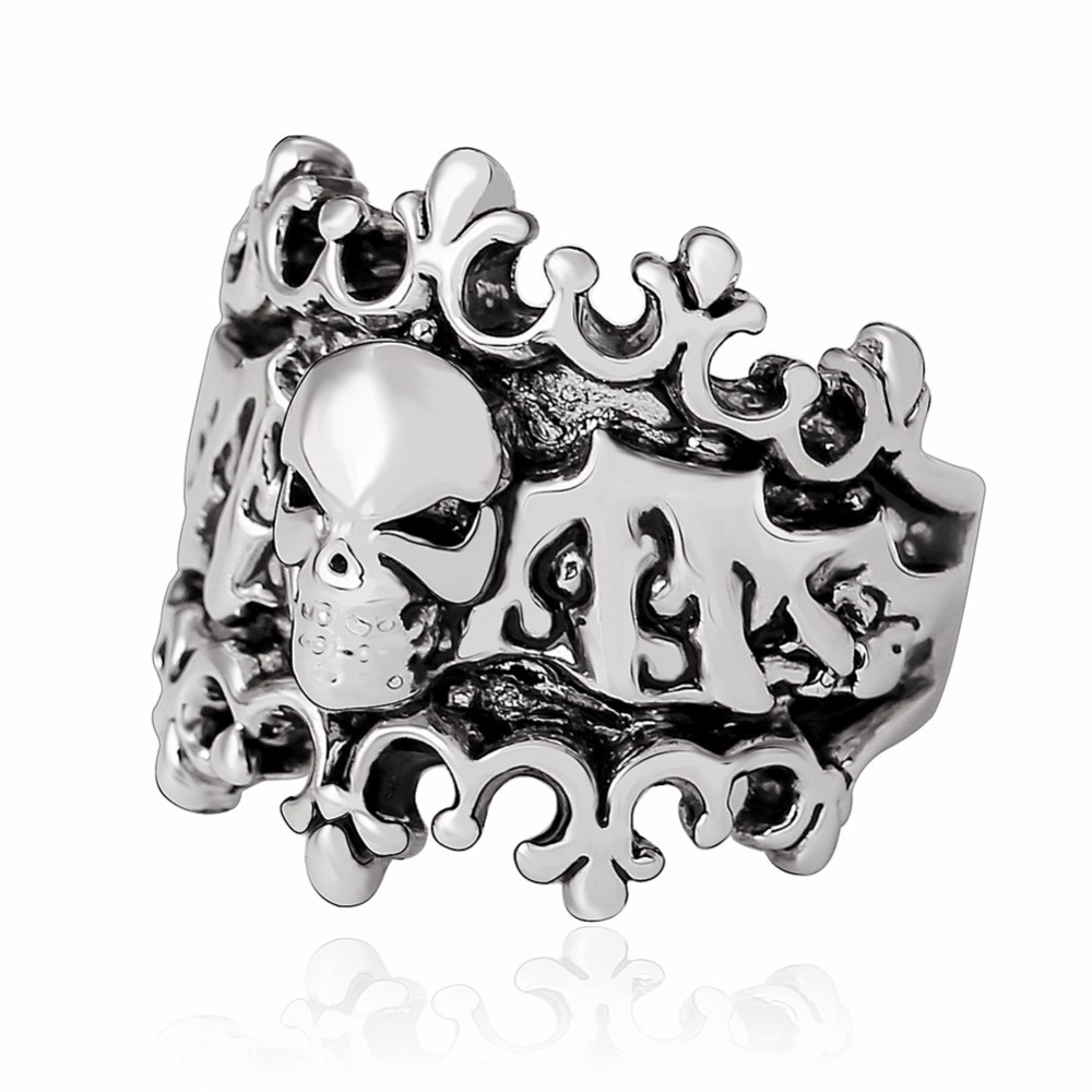 Graduation Stretch Gothic Punk Skull Adjustable Big Silver Biker Frosted Rotating Crown Rings Men's Party Jewelry