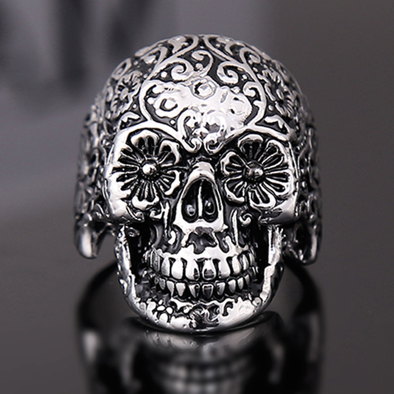 EVBEA Size 8~11 Mens Boys Silver Finger Rings Adjustable Punk Rock Roll Rings Polishing Hot Selling Skull Ring